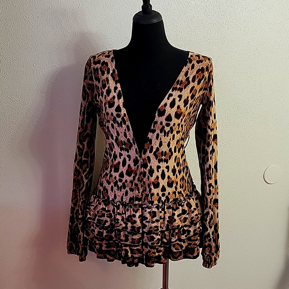 Brand New Leopard Print Ruffle Hem Mini Dress Tunic Coverup - Picture 3 of 9